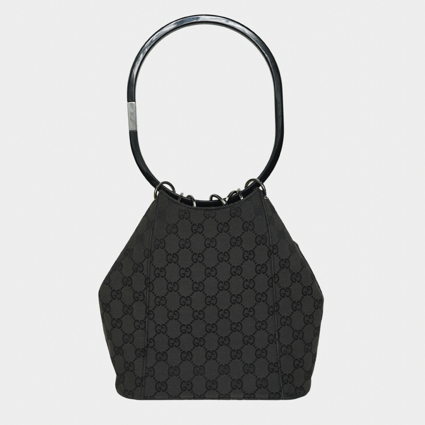 Gucci F/W 1999 Tom Ford Black Hoop Handle Canvas Monogram Bucket Bag