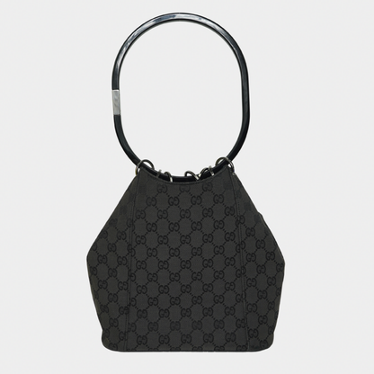 Gucci F/W 1999 Tom Ford Black Hoop Handle Canvas Monogram Bucket Bag