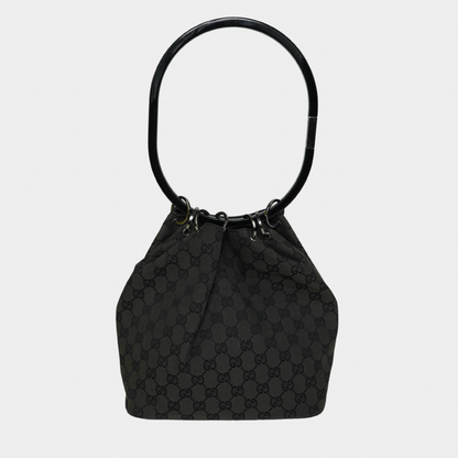 Gucci F/W 1999 Tom Ford Black Hoop Handle Canvas Monogram Bucket Bag