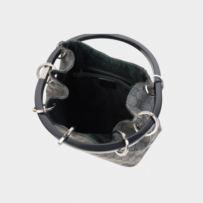 Gucci F/W 1999 Tom Ford Black Hoop Handle Canvas Monogram Bucket Bag
