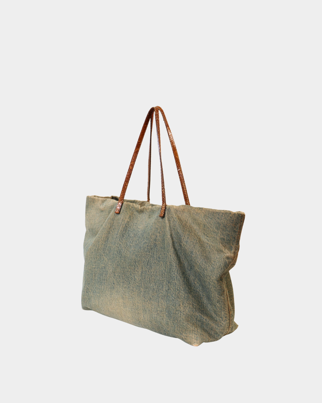Fendi Washed Denim Tote w/Python Strap