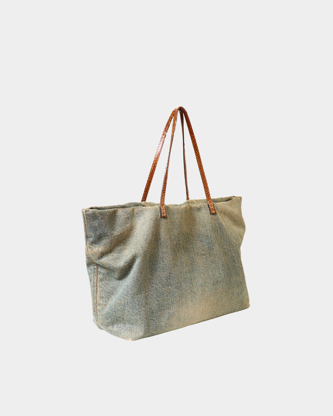 Fendi Washed Denim Tote w/Python Strap