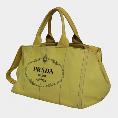 Yellow Prada Large Canapa Tote Bag