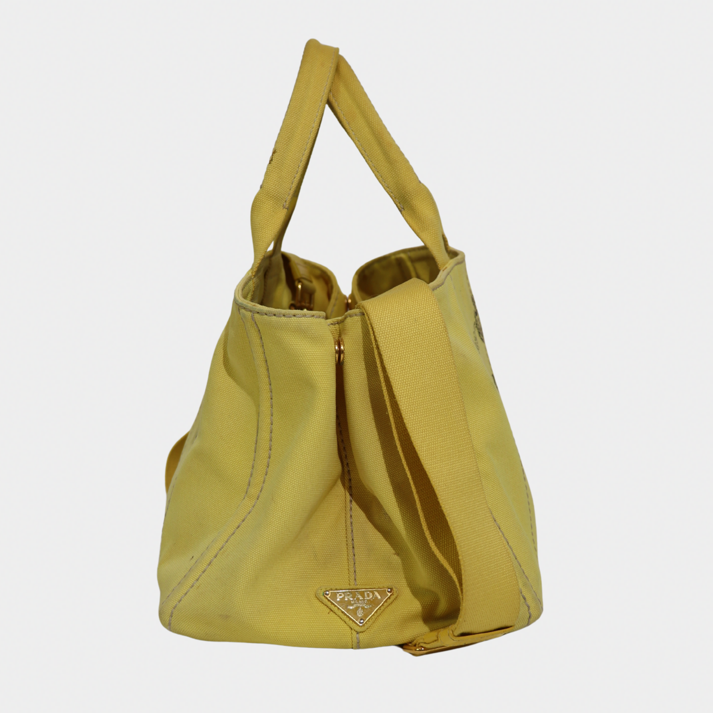 Yellow Prada Large Canapa Tote Bag