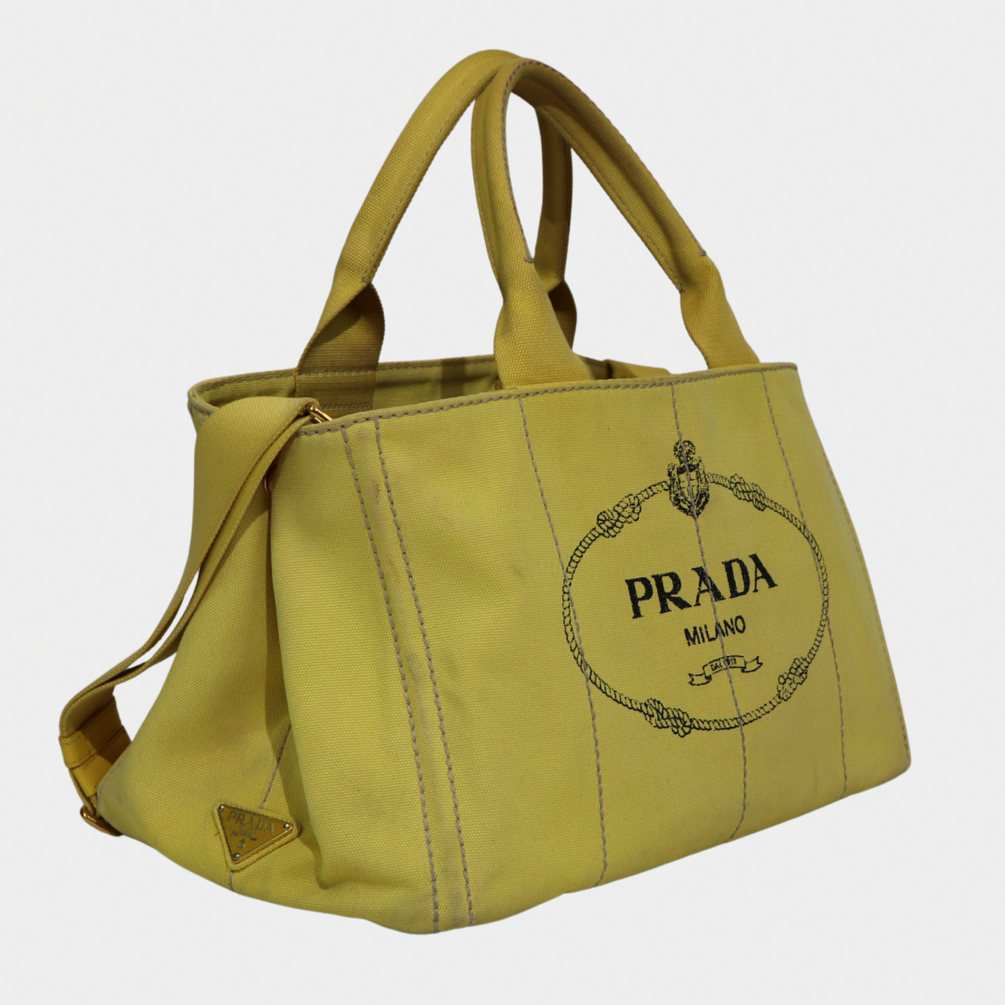 Yellow Prada Large Canapa Tote Bag