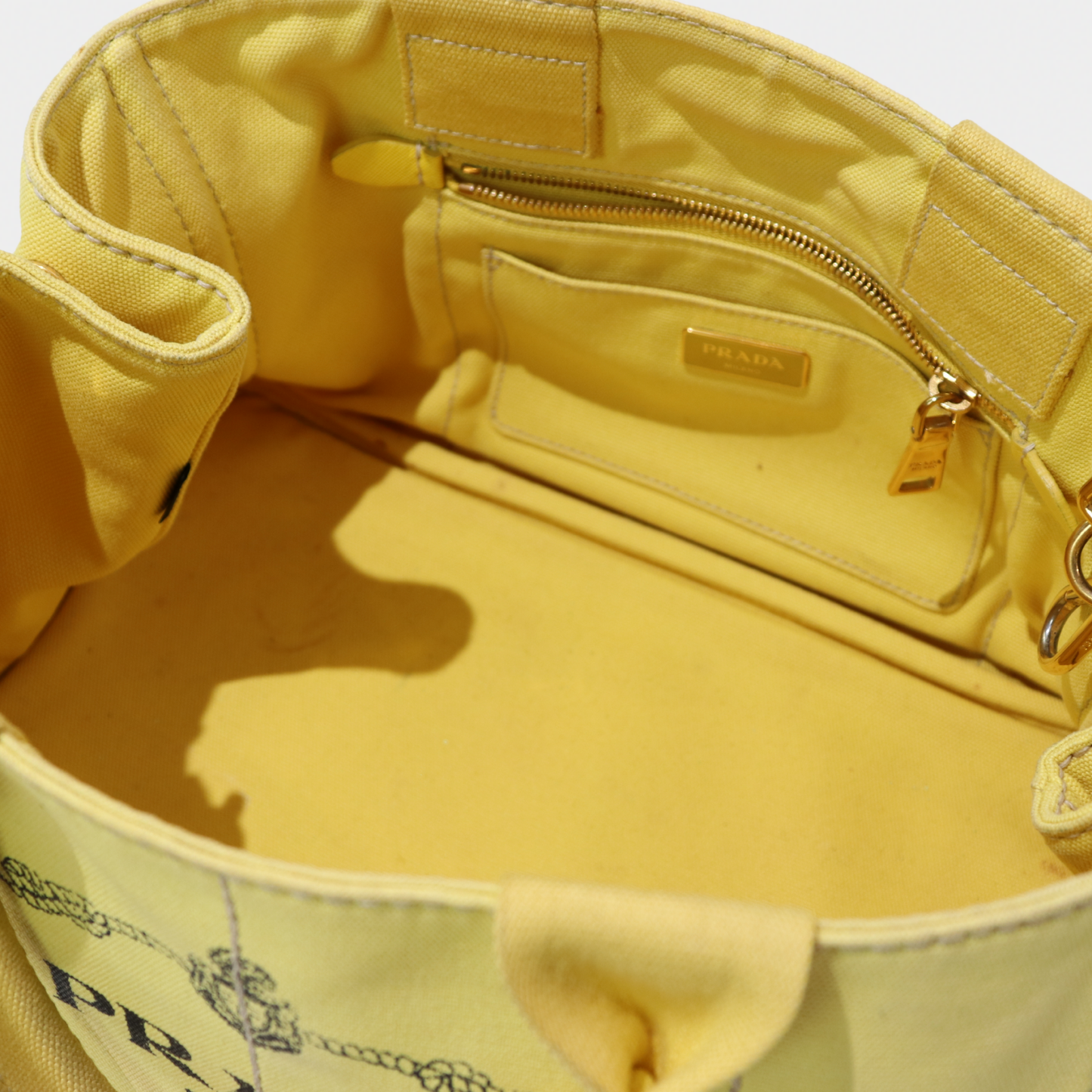 Yellow Prada Large Canapa Tote Bag