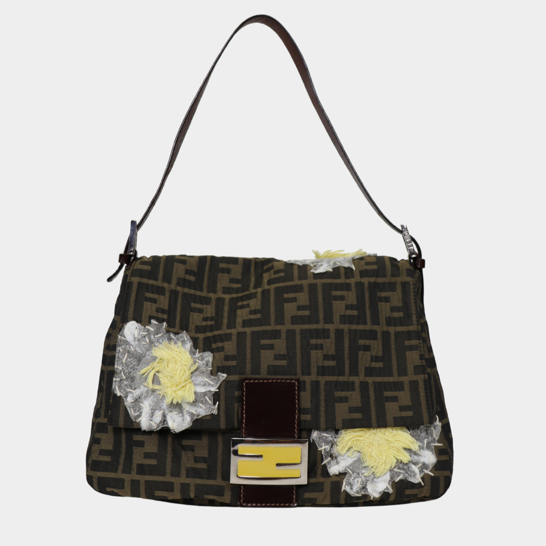 Floral Embroidered Fendi Mama Baguette Brown Monogram