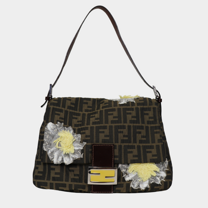 Floral Embroidered Fendi Mama Baguette Brown Monogram