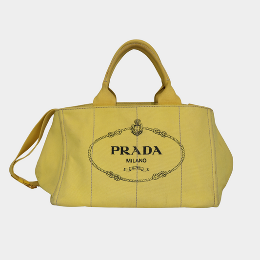 Yellow Prada Large Canapa Tote Bag