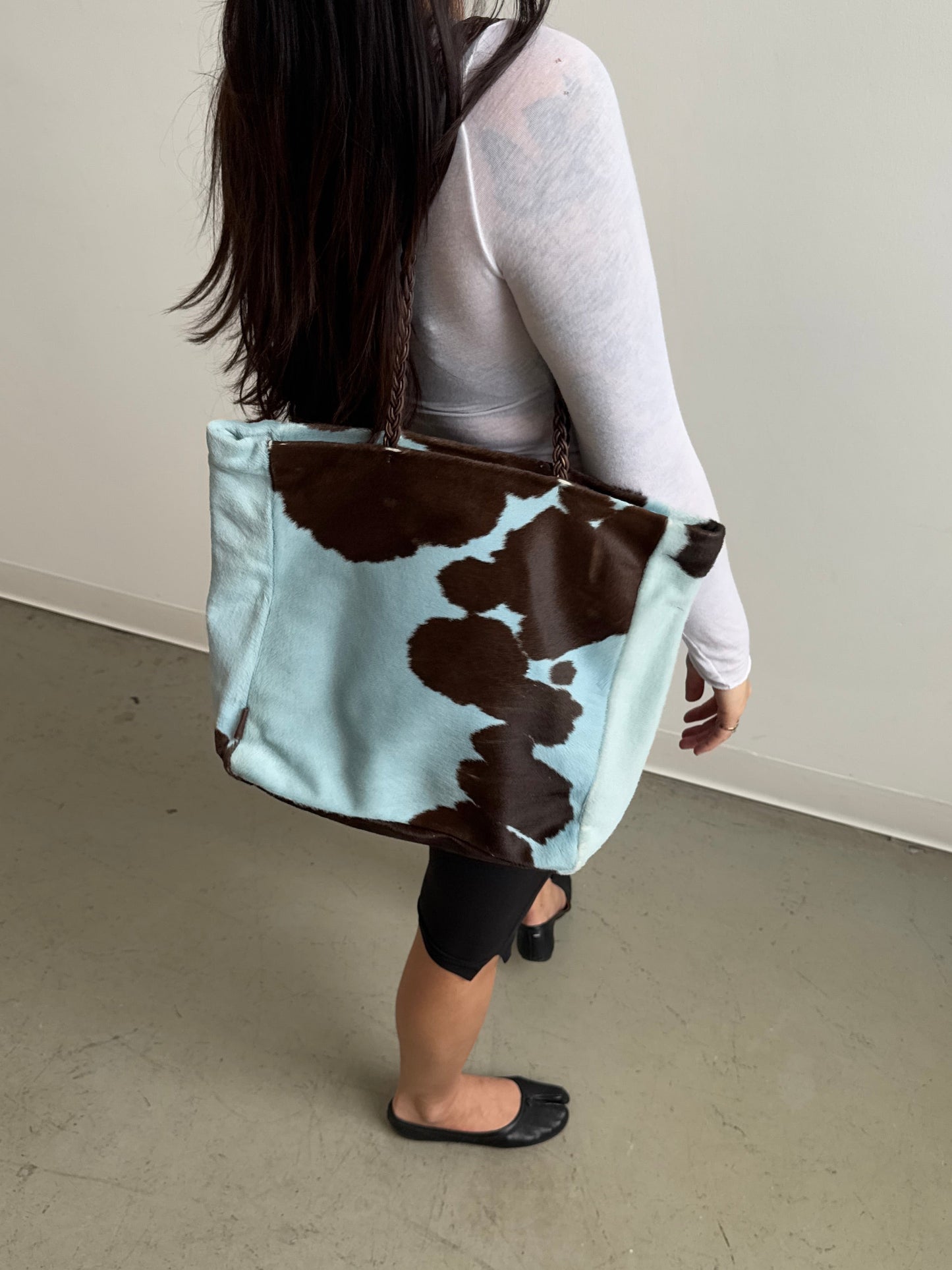 Blue Cow Print Pony Hair Bag