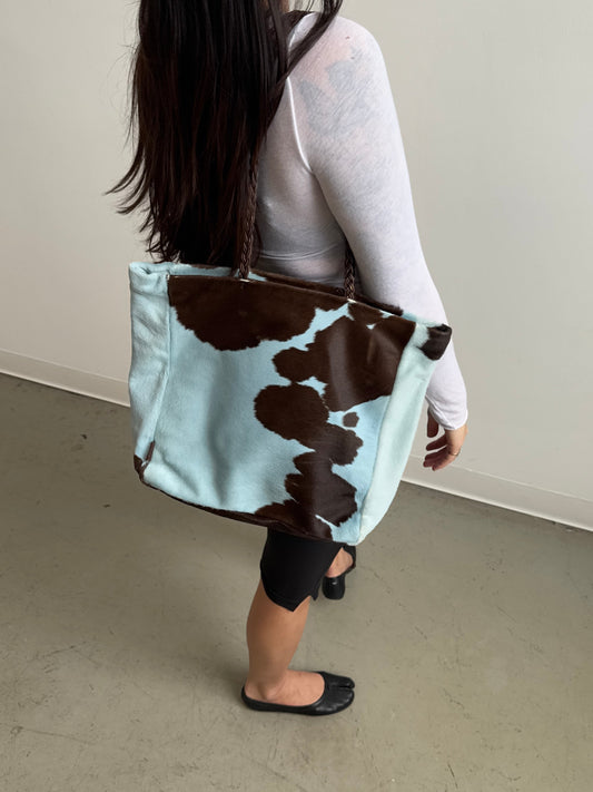 Blue Cow Print Pony Hair Bag