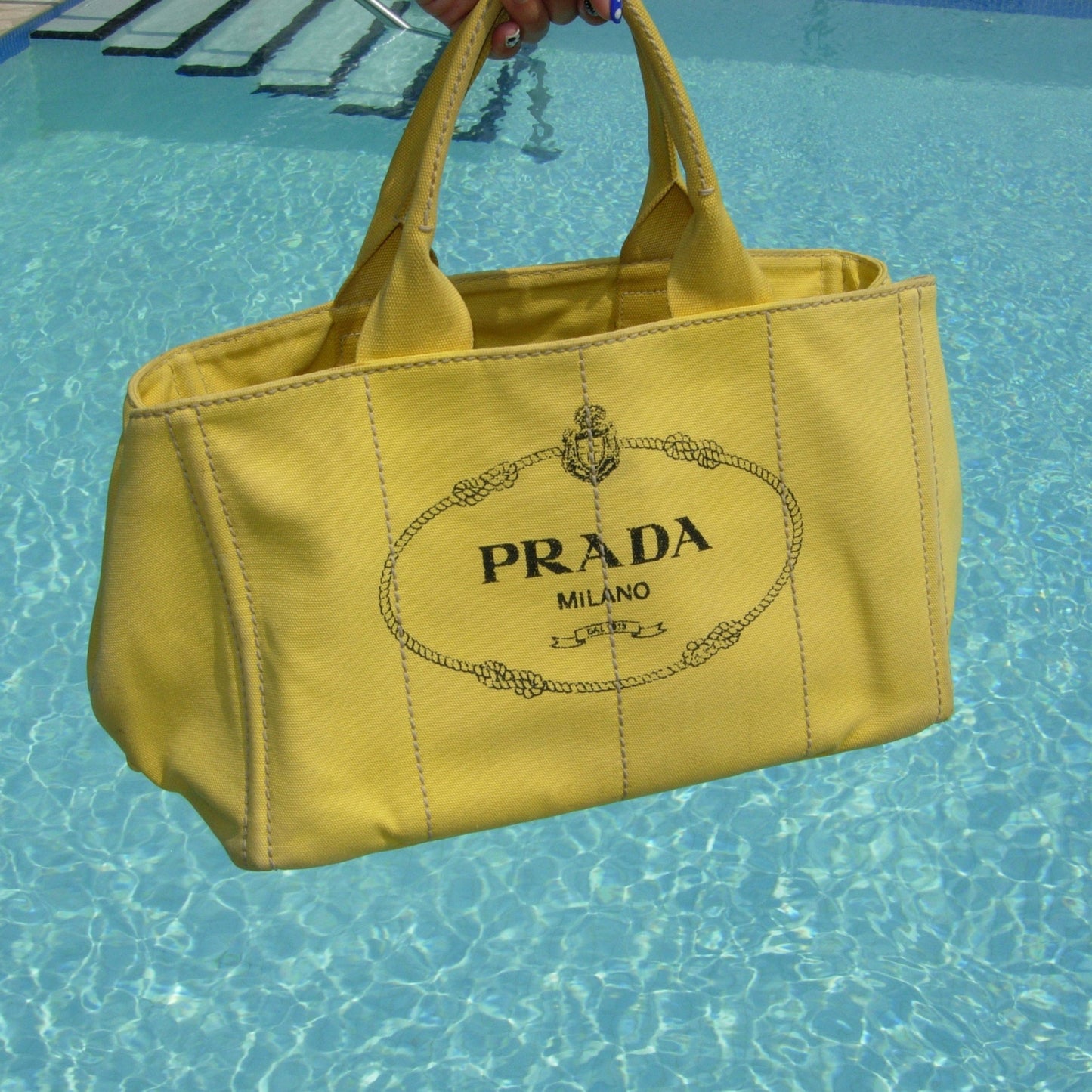 Yellow Prada Large Canapa Tote Bag