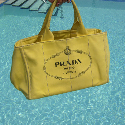 Yellow Prada Large Canapa Tote Bag