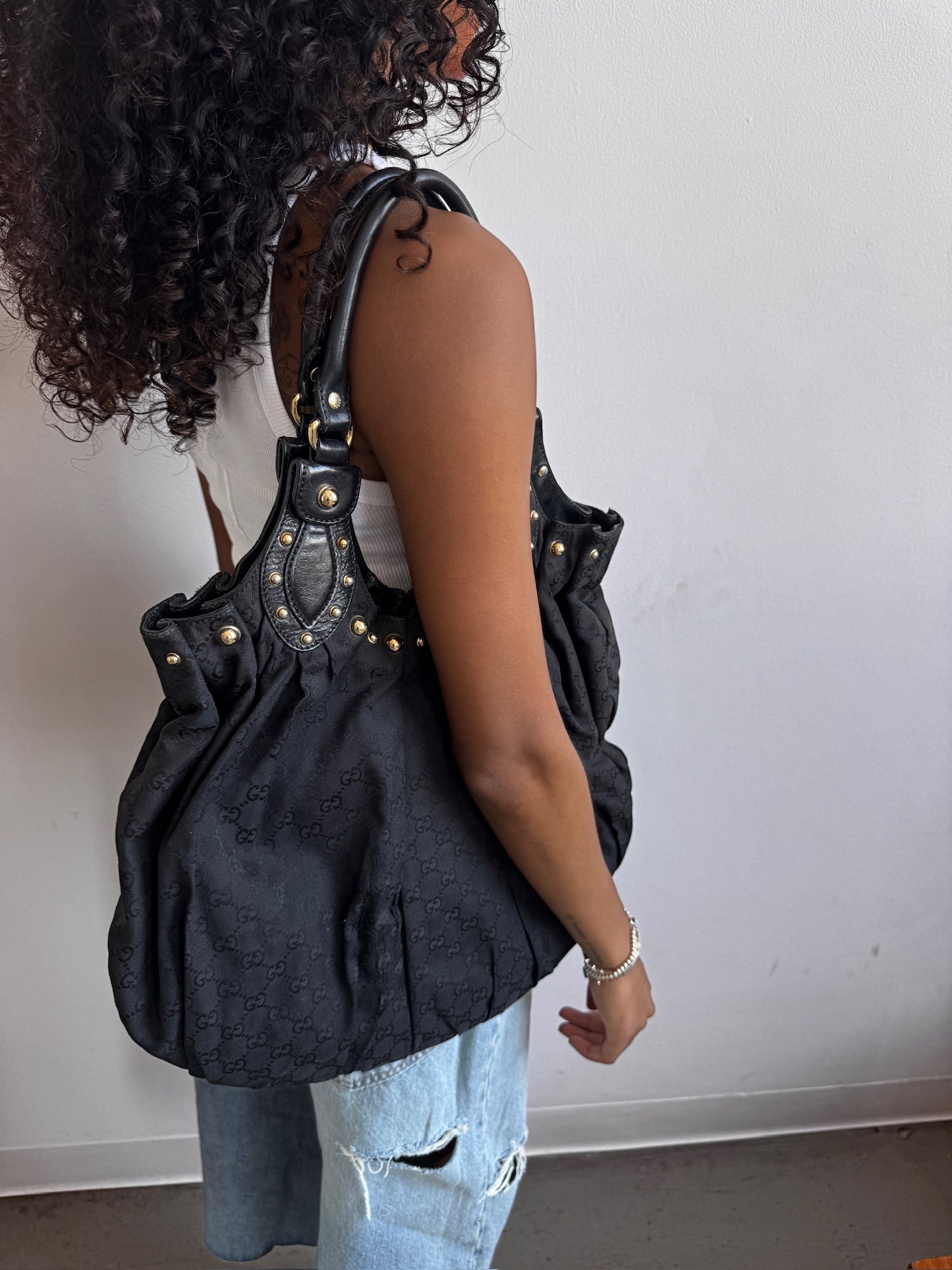 Gucci GG Canvas Studded Hobo Bag
