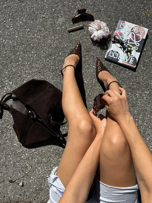 Miu Miu Brown Suede Studded Tote Bag