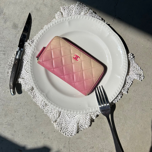 Chanel Pink & White Ombre Quilted Wallet