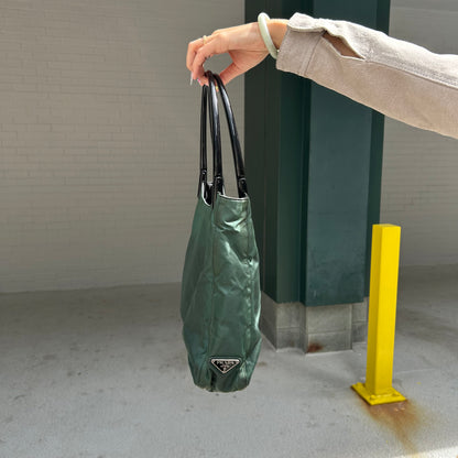 Green Prada Nylon Tote with Acrylic Handles