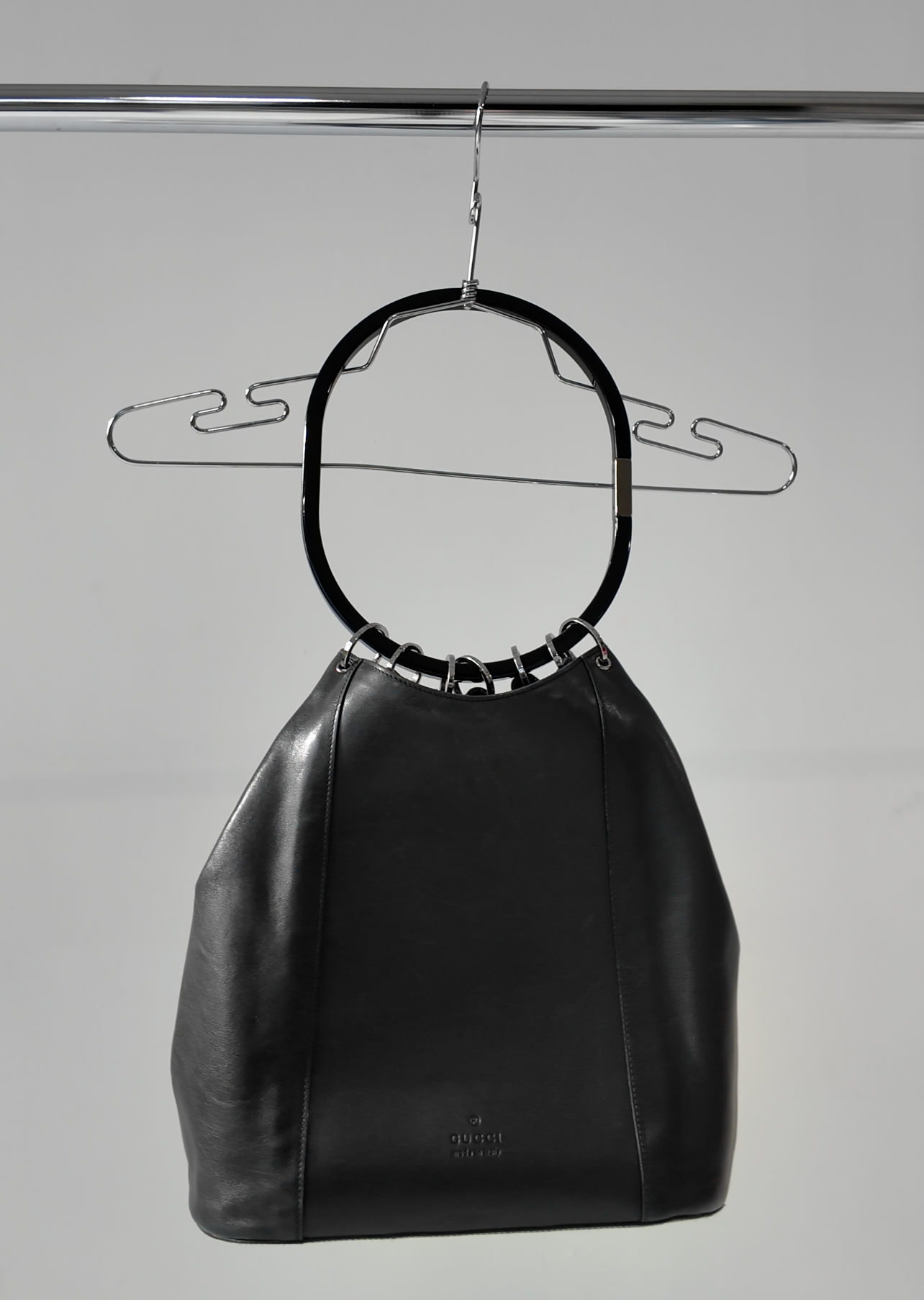 Gucci F/W 1999 Tom Ford Black Hoop Handle Bucket Bag