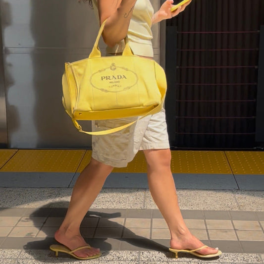 Yellow Prada Large Canapa Tote Bag