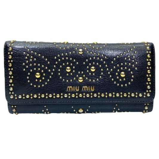 Miu Miu Studded Long Wallet Black